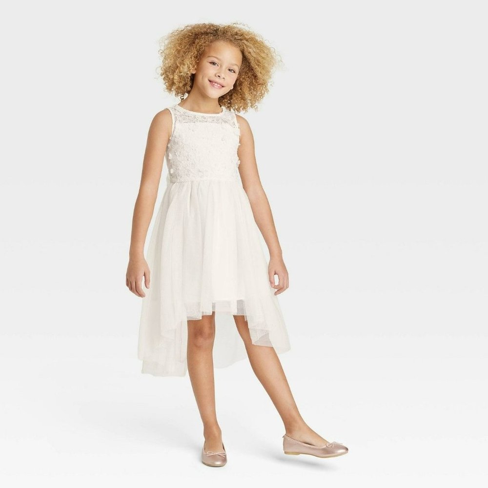 Girls' Hi-Lo Hem Sleeveless Dress Cat & Jack Cream Medium